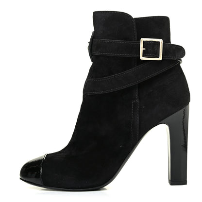 Chanel Suede Patent Cap Toe CC Short Boots 39.5 Black 1 of 4