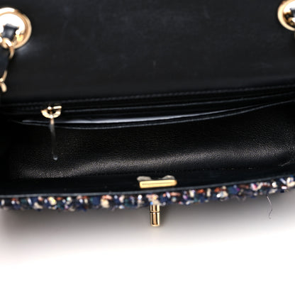 Chanel Glittered Tweed Quilted Mini Rectangular Flap Navy Blue Multicolor 4 of 7
