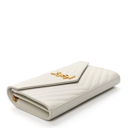 Saint Laurent Grain De Poudre Matelasse Chevron Monogram Chain Wallet Crema Soft 3 of 5