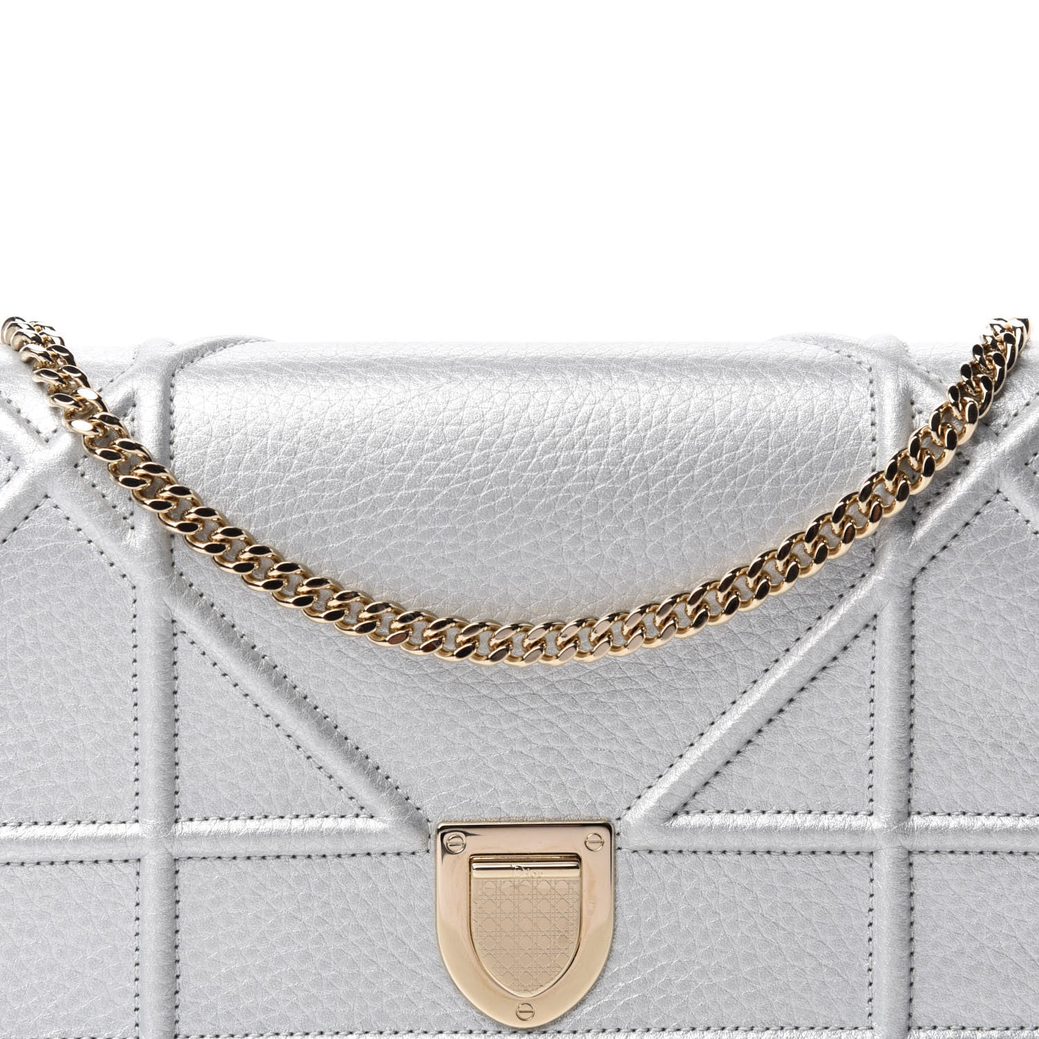 Christian Dior Metallic Grained Calfskin Diorama Wallet on Chain Pouch Silver 10 of 11