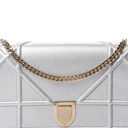 Christian Dior Metallic Grained Calfskin Diorama Wallet on Chain Pouch Silver 10 of 11