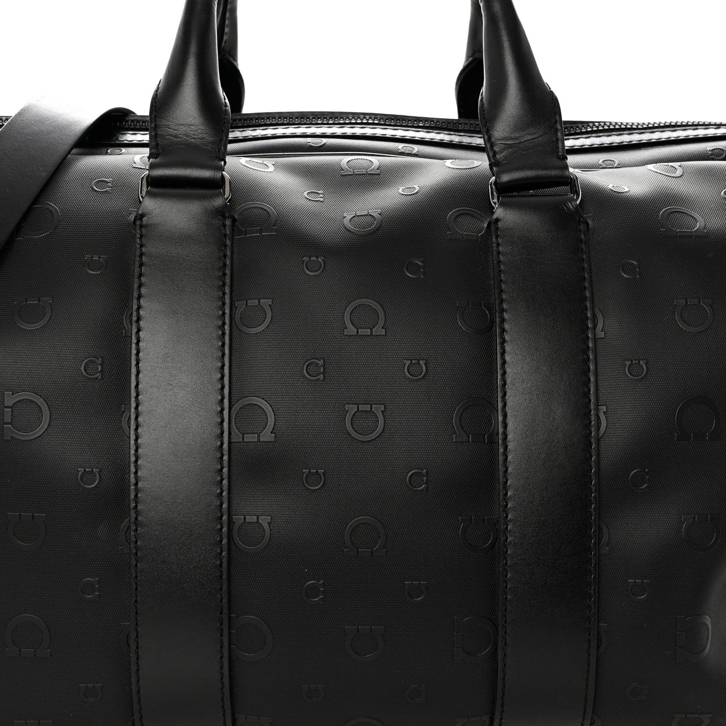 Calfskin Gancini Embossed Travel Duffle Bag Black