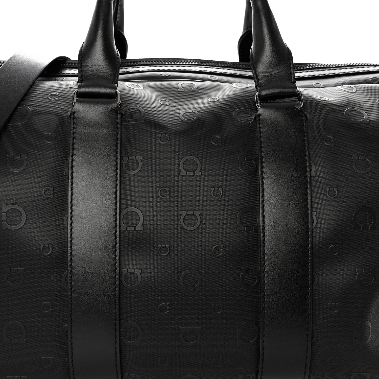 Salvatore Ferragamo Calfskin Gancini Embossed Travel Duffle Bag Black 6 of 8