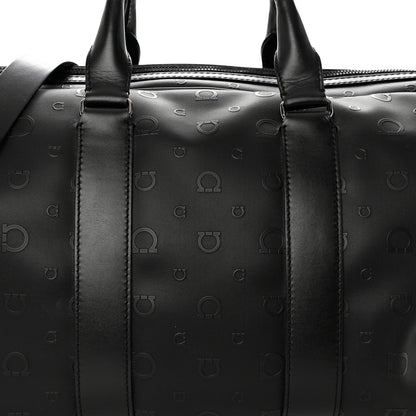 Salvatore Ferragamo Calfskin Gancini Embossed Travel Duffle Bag Black 6 of 8