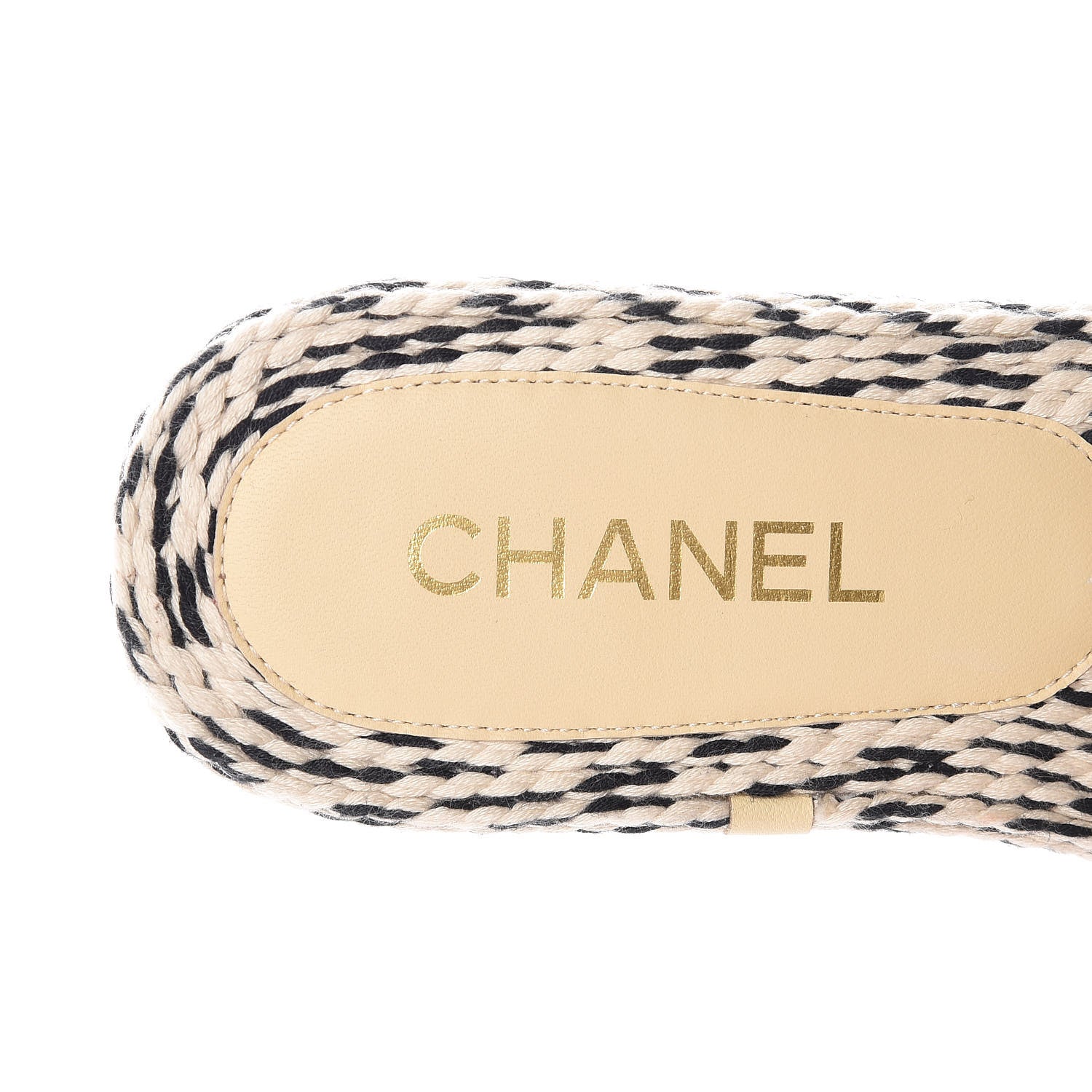Chanel Cord CC Espadrille Slip On Sandals 36 Beige Black 6 of 10