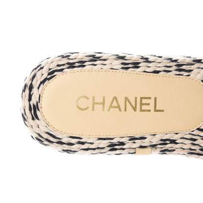 Chanel Cord CC Espadrille Slip On Sandals 36 Beige Black 6 of 10