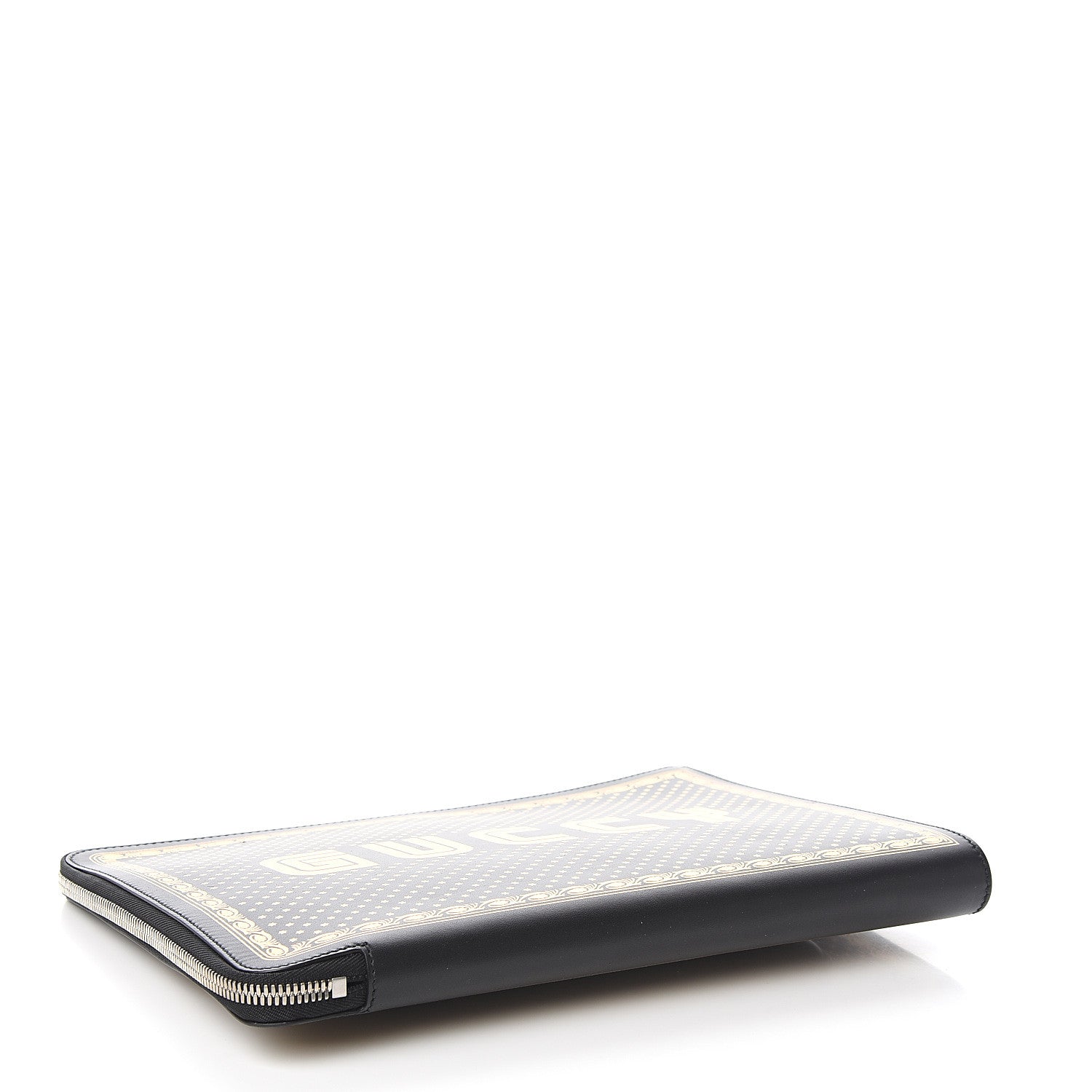 Gucci X SEGA Calfskin GUCCY Stars Zip Clutch Bag Black Gold 3 of 7