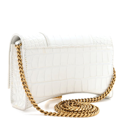 Balenciaga Shiny Calfskin Crocodile Embossed Hourglass Chain Bag White 3 of 13