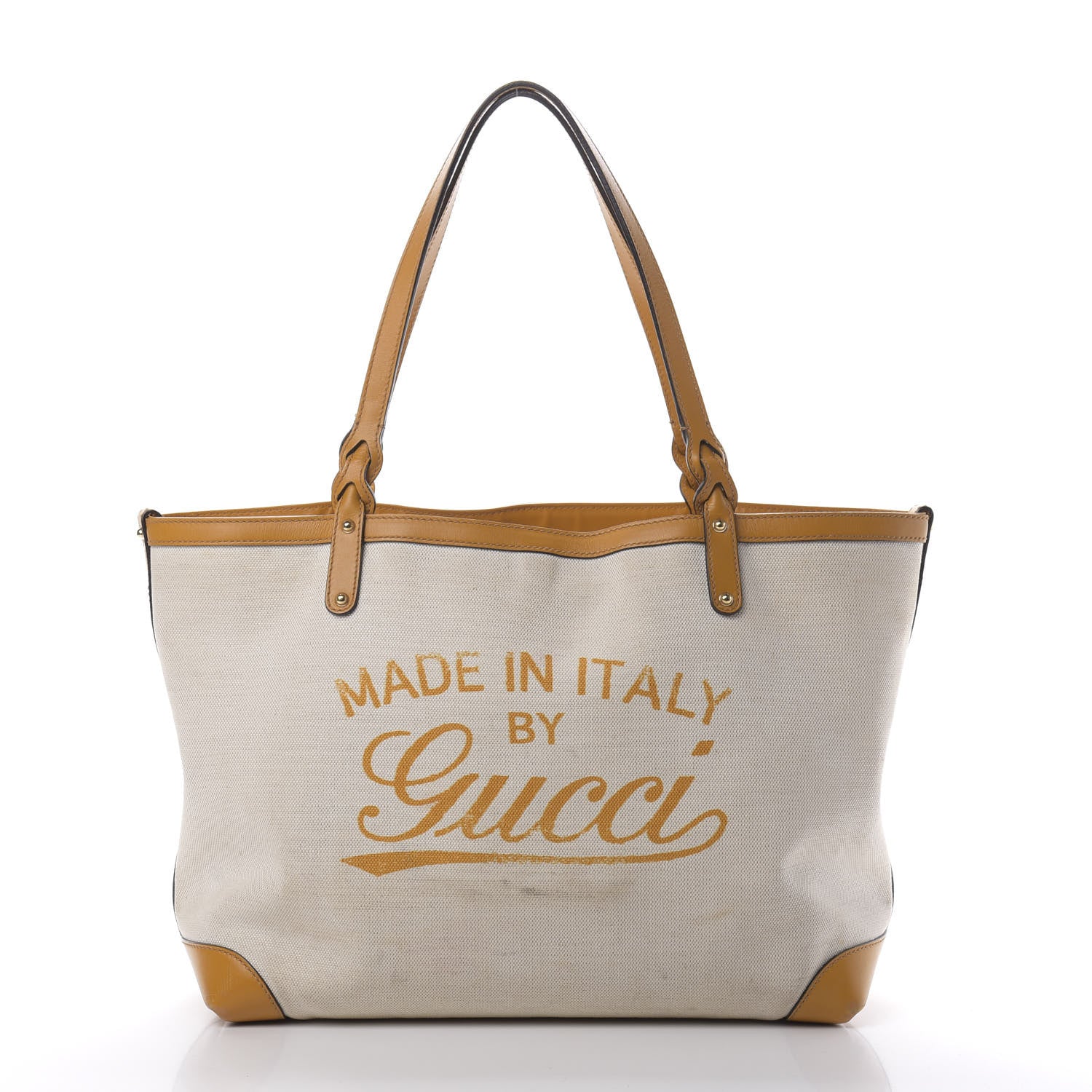 Gucci Linen Canvas Medium Craft Logo Tote Yellow 4 of 19