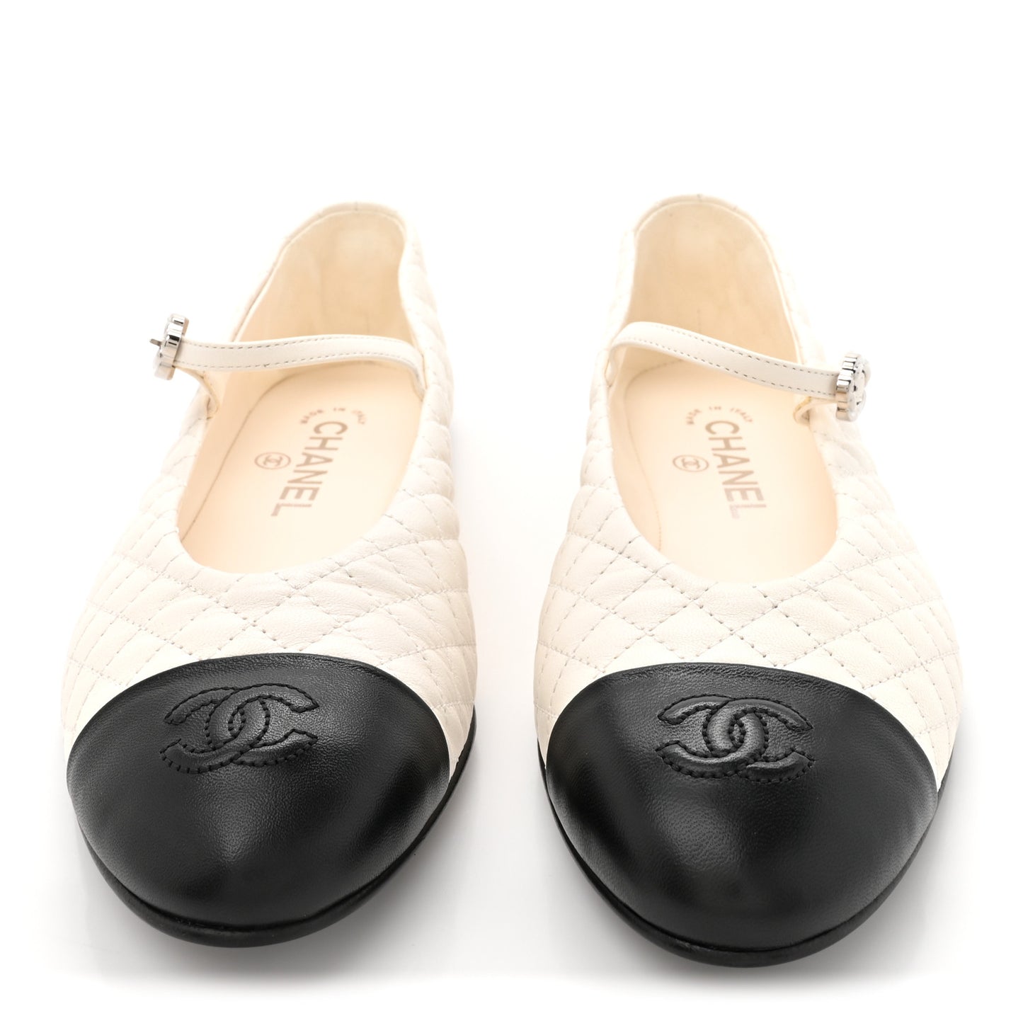 Lambskin Quilted Mary Jane Flats 39 White Black