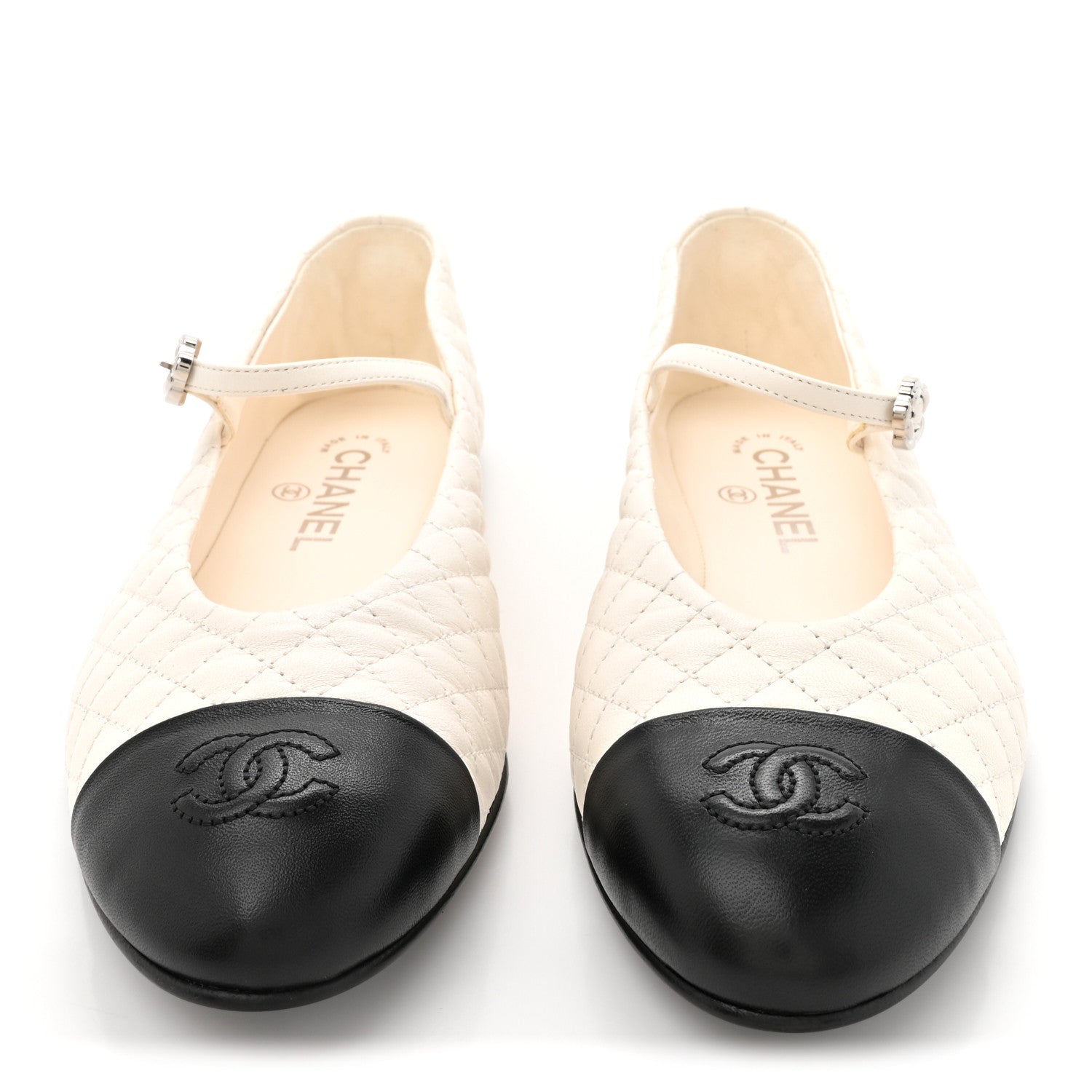 Chanel Lambskin Quilted Mary Jane Flats 39 White Black 3 of 9