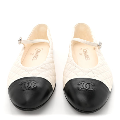 Chanel Lambskin Quilted Mary Jane Flats 39 White Black 3 of 9