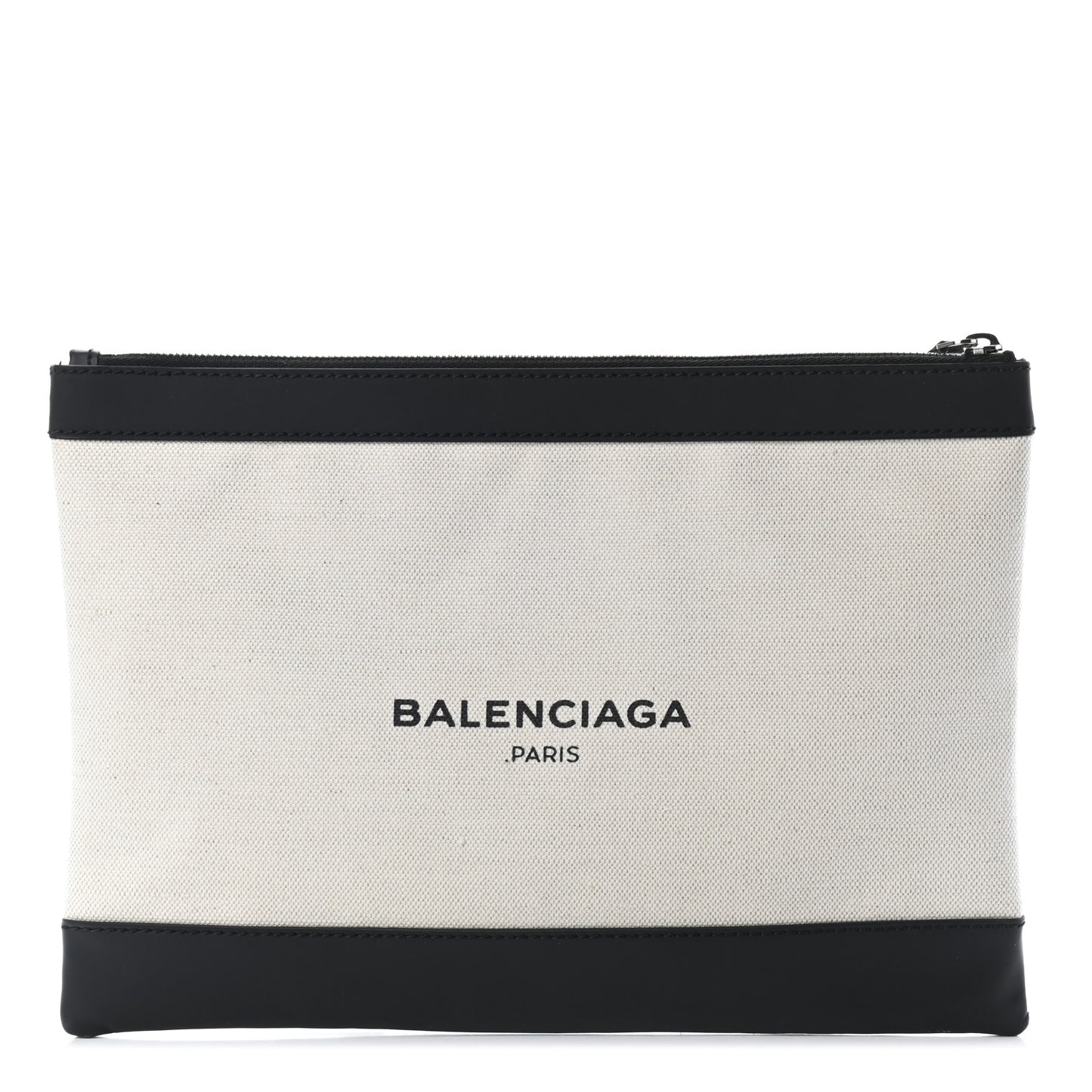 Calfskin Cotton Canvas Logo Clutch Natural Black