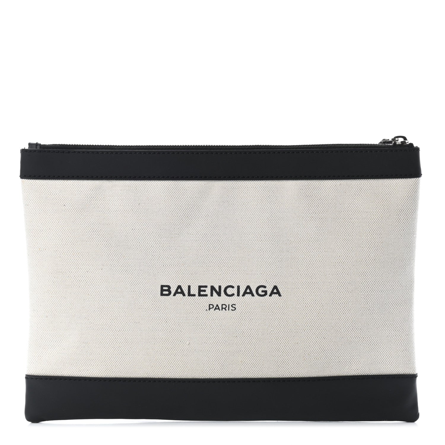 Balenciaga Calfskin Cotton Canvas Logo Clutch Natural Black 1 of 7