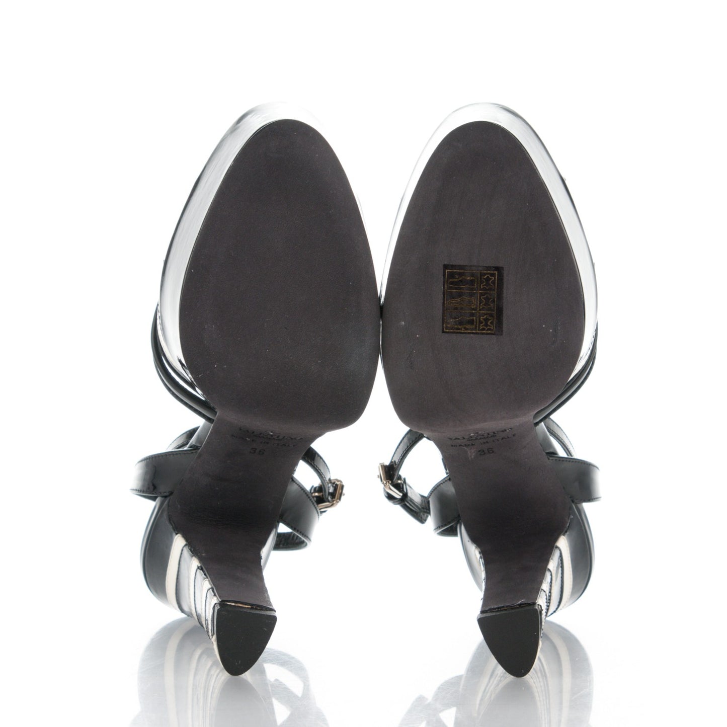 Patent Chevron Shiny Fever Ankle Strap 85/115mm Platform Sandals 36 Light Ivory Black