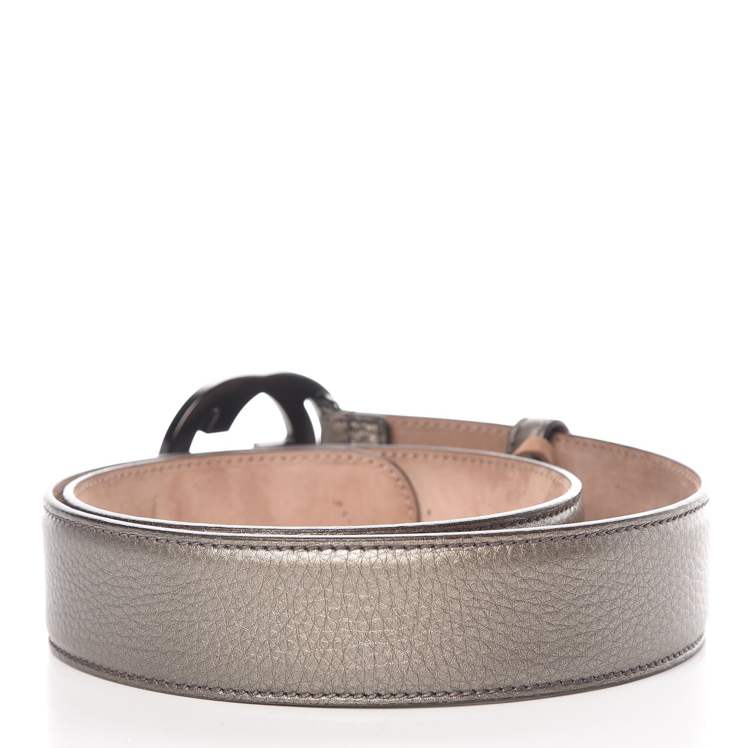 Gucci Metallic Calfskin Interlocking G 40mm Belt 85 34 Pewter 3 of 8
