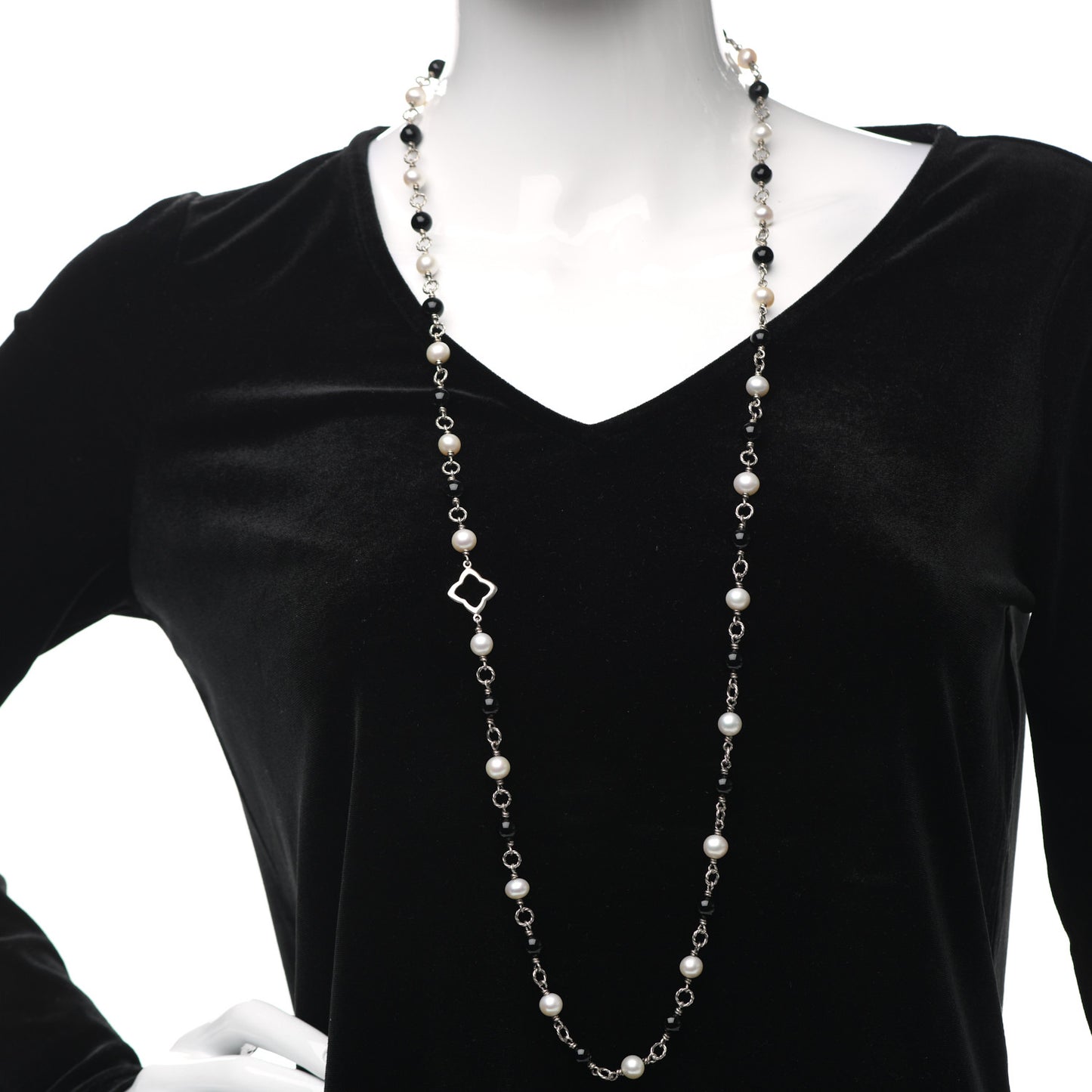 Sterling Silver Black Onyx Pearl Bijoux Necklace