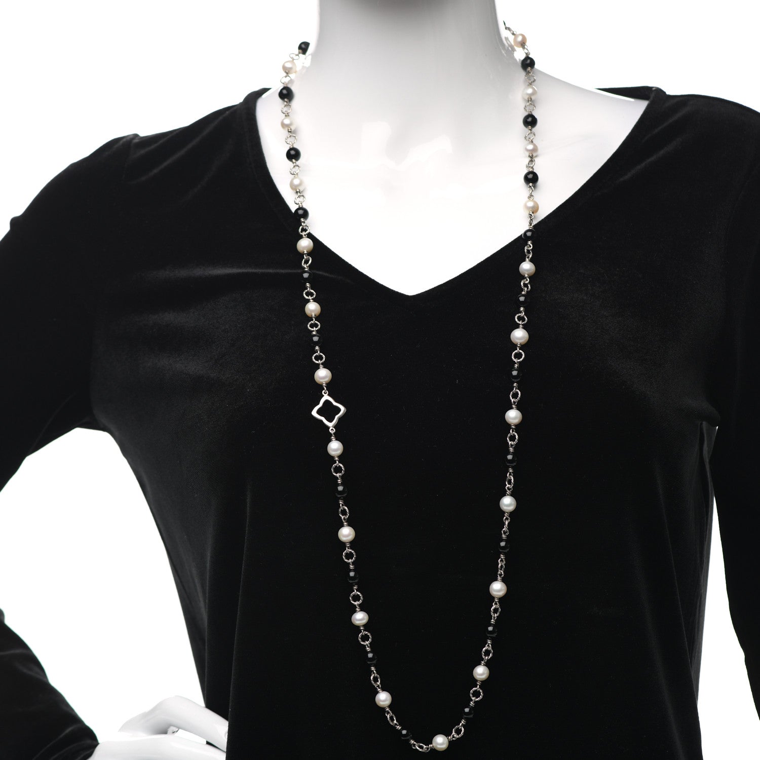 David Yurman Sterling Silver Black Onyx Pearl Bijoux Necklace 2 of 4