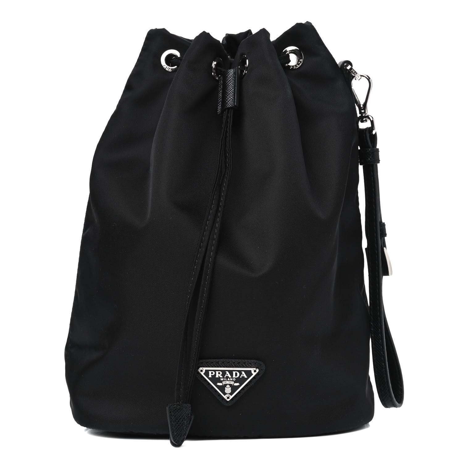 Prada Saffiano Tessuto Nylon Vela Bucket Wristlet Black 1 of 4