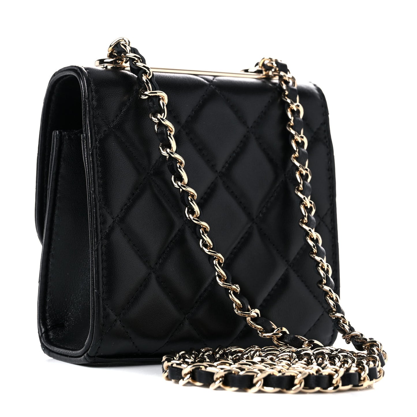 Lambskin Quilted Mini Trendy CC Chain Wallet Black