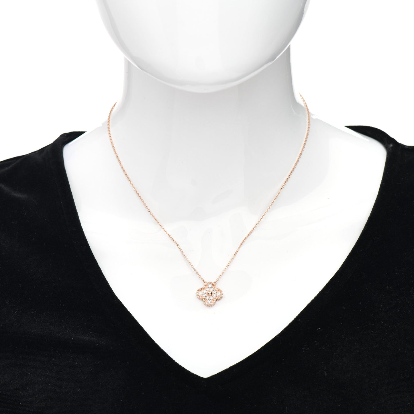 18K Rose Gold Diamond Vintage Alhambra Pendant Necklace