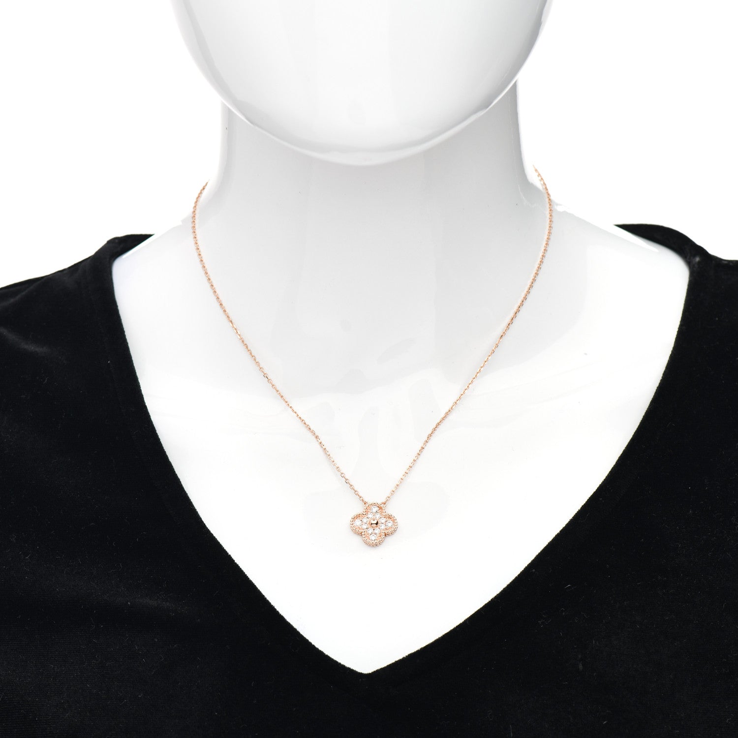 Van Cleef & Arpels 18K Rose Gold Diamond Vintage Alhambra Pendant Necklace 2 of 5