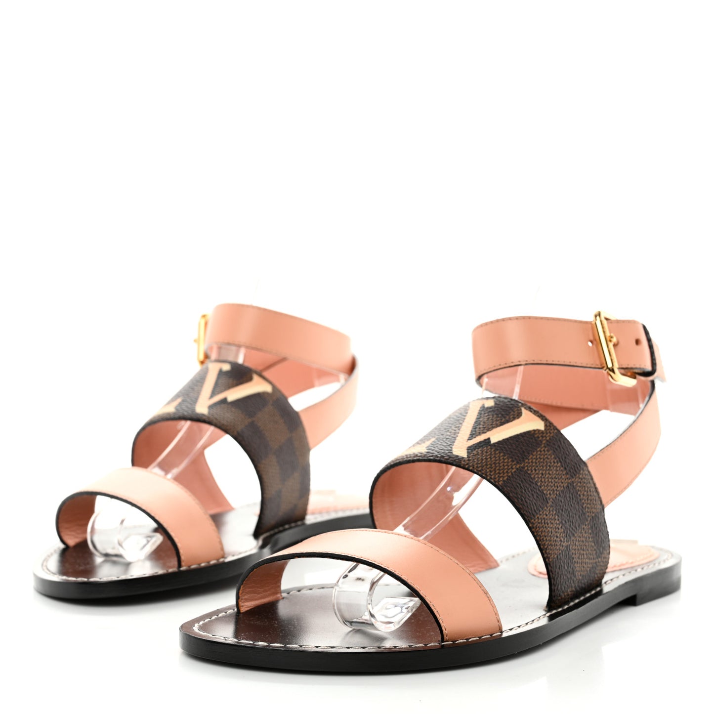 Calfskin Damier Ebene Passenger Flat Sandals 37 Venus Pink