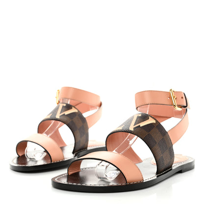 Louis Vuitton Calfskin Damier Ebene Passenger Flat Sandals 37 Venus Pink 3 of 9