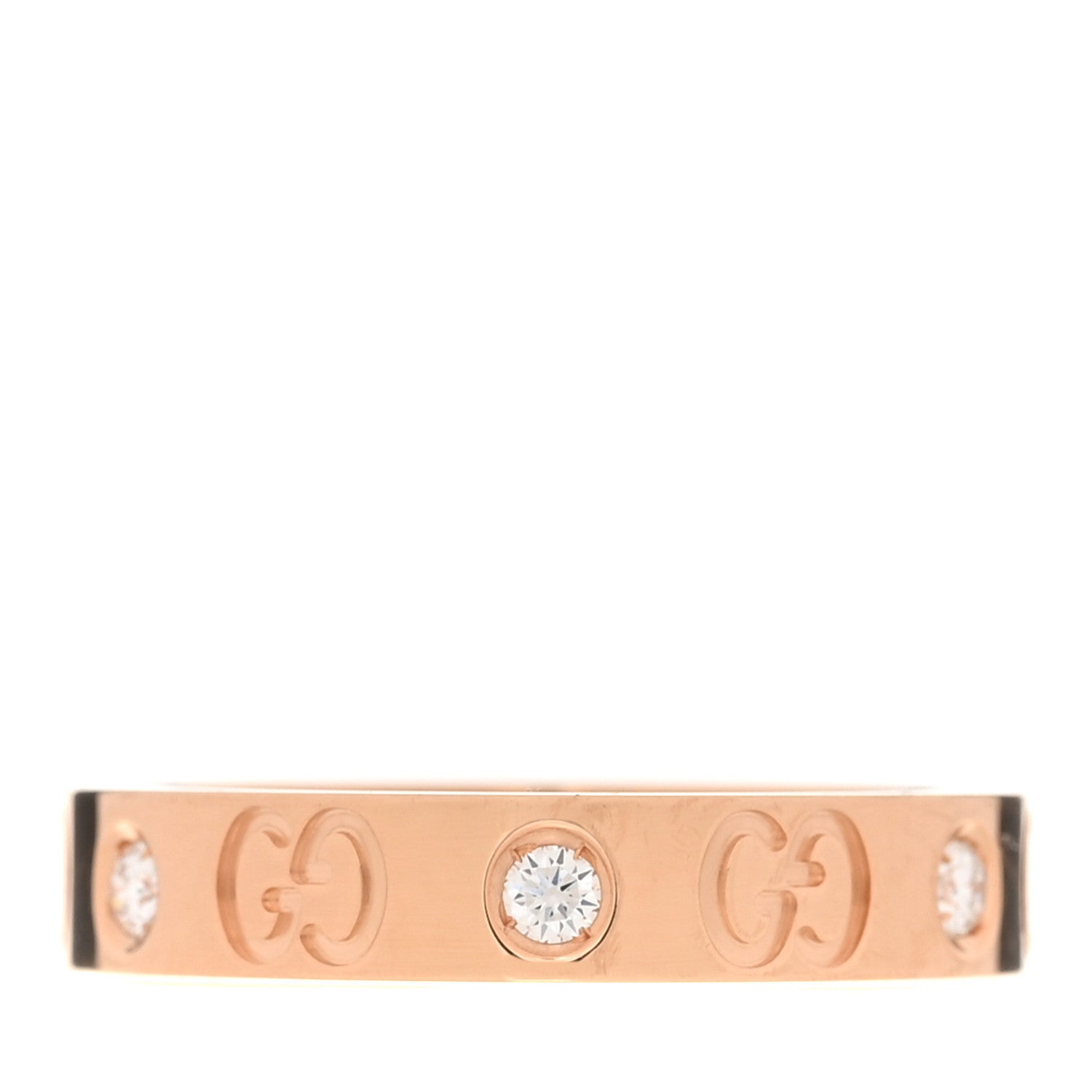 Gucci 18K Rose Gold Diamond Icon Band Ring 56 7.5 3 of 6