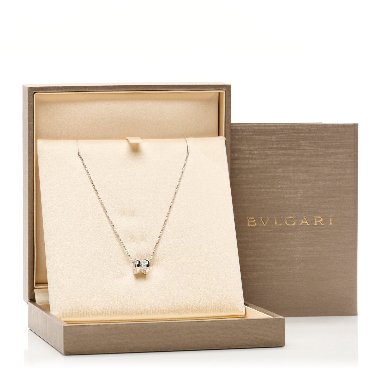18K White Gold Diamond Small B.Zero1 Pave Pendant Necklace