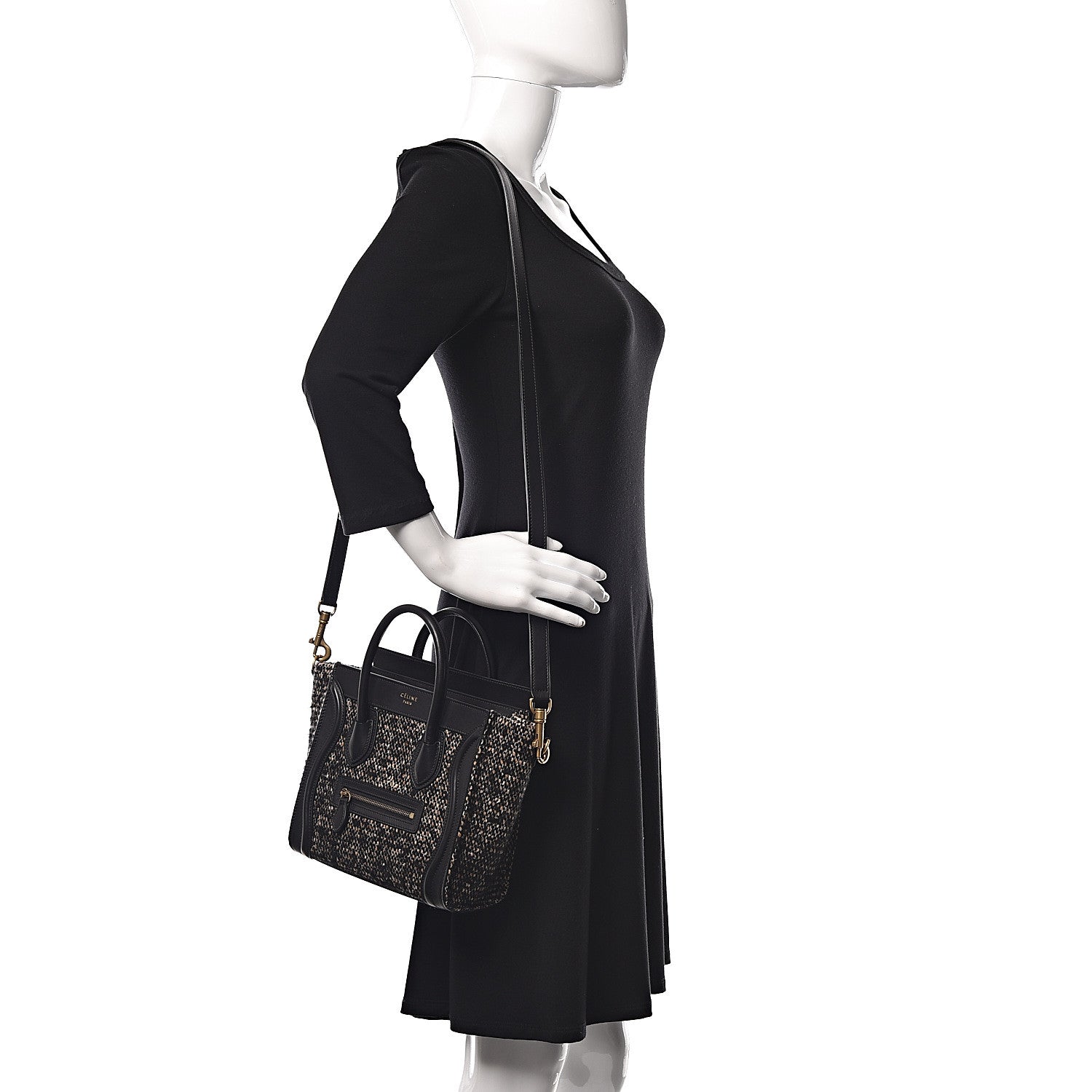 Celine Smooth Calfskin Tweed Nano Luggage Black 2 of 10