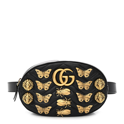 Gucci Calfskin Matelasse Animal Studs GG Marmont Belt Bag 85 34 Black 1 of 11