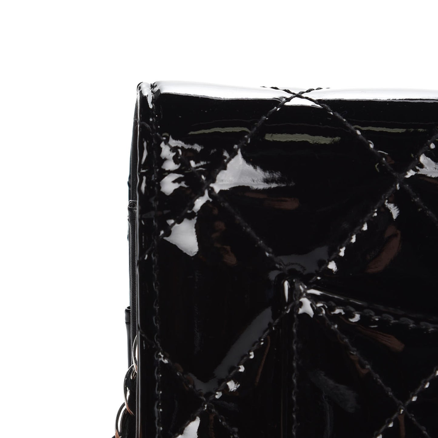 Patent Quilted Wallet On Chain WOC Black