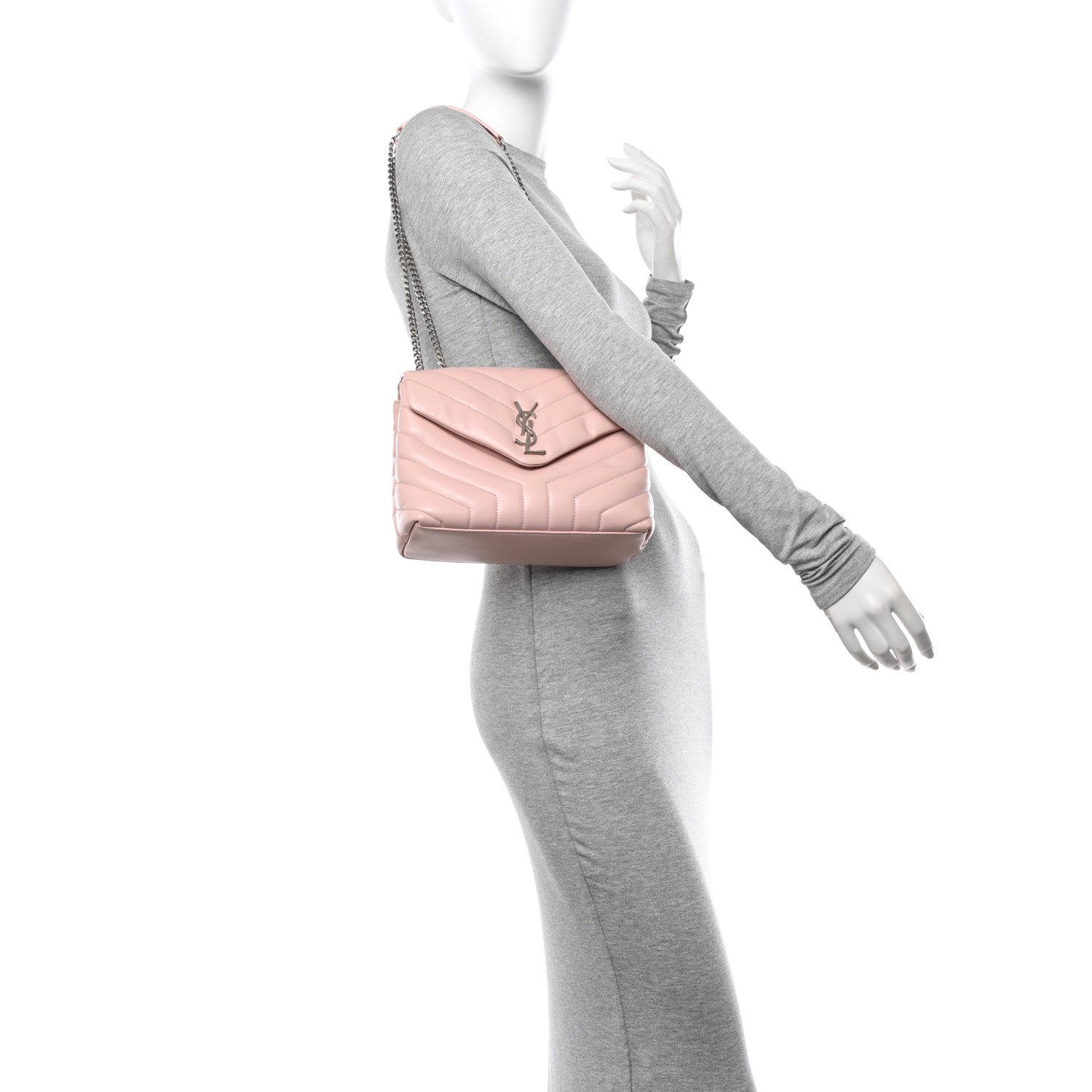 Saint Laurent Calfskin Y Quilted Monogram Small Loulou Chain Satchel Rose Antic 2 of 11