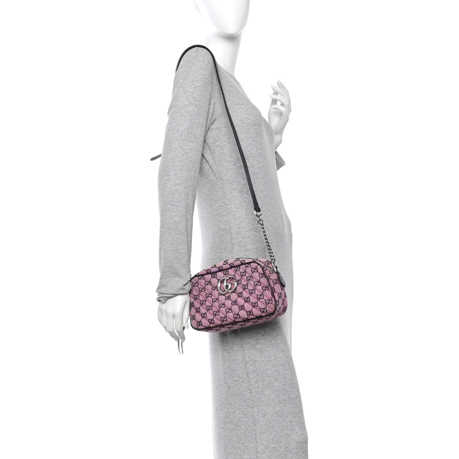 Gucci Monogram Multicolor Matelasse Diagonal Small GG Marmont Chain Shoulder Bag Pink Blue 2 of 10