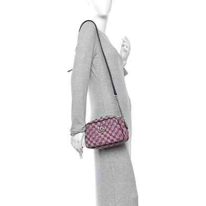 Gucci Monogram Multicolor Matelasse Diagonal Small GG Marmont Chain Shoulder Bag Pink Blue 2 of 10