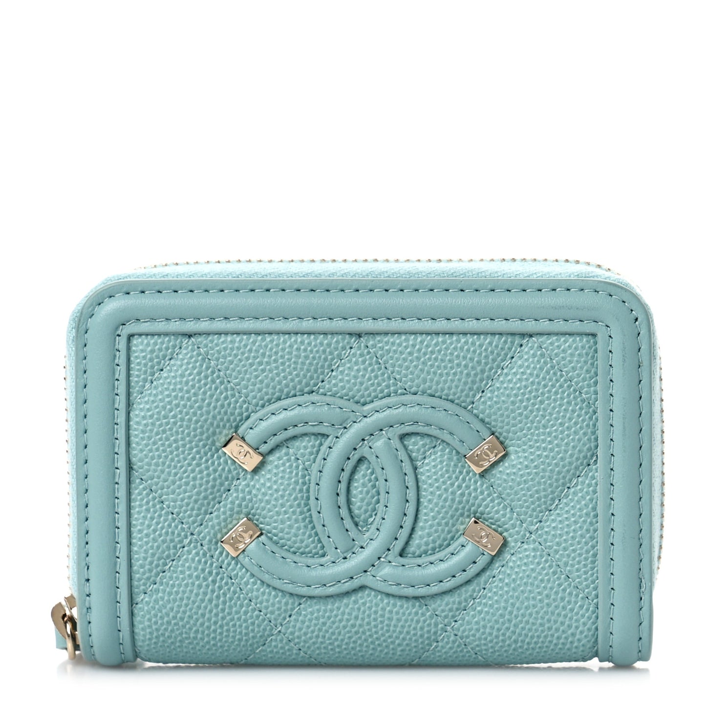 Caviar Quilted Filigree Coin Purse Light Blue
