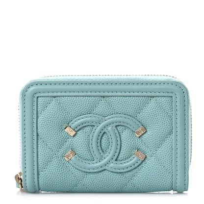 Chanel Caviar Quilted Filigree Coin Purse Light Blue 1 of 10