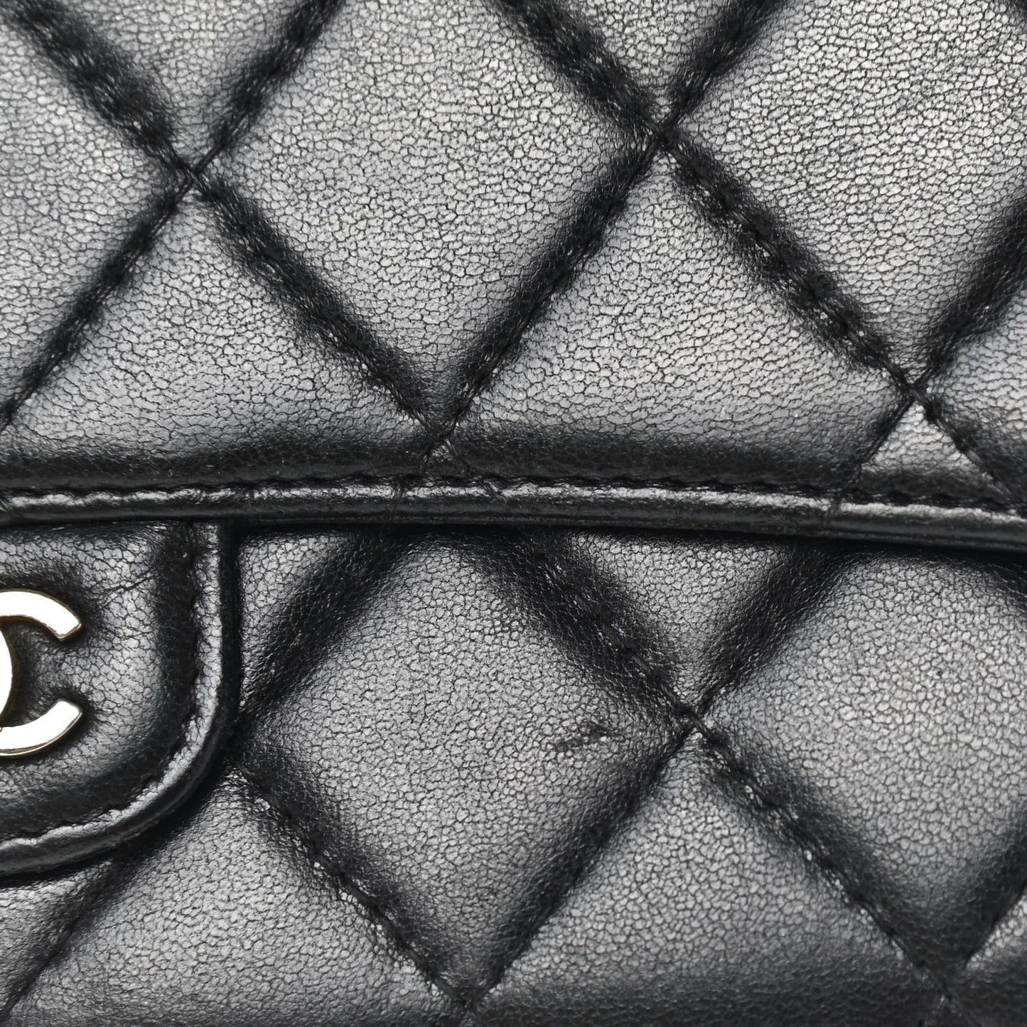 Lambskin Quilted Large Gusset Flap Wallet Black