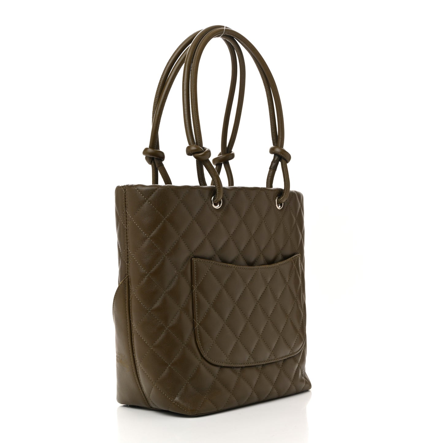 Calfskin Snakeskin Quilted Small Cambon Tote Khaki