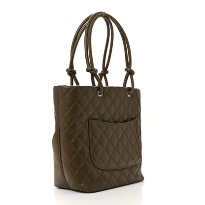 Chanel Calfskin Snakeskin Quilted Small Cambon Tote Khaki 4 of 23