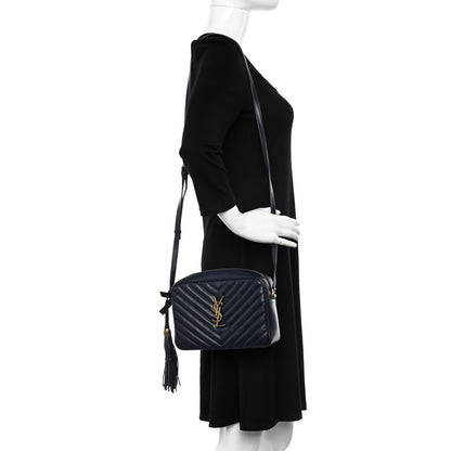 Saint Laurent Calfskin Matelasse Monogram Lou Camera Bag Navy 2 of 10