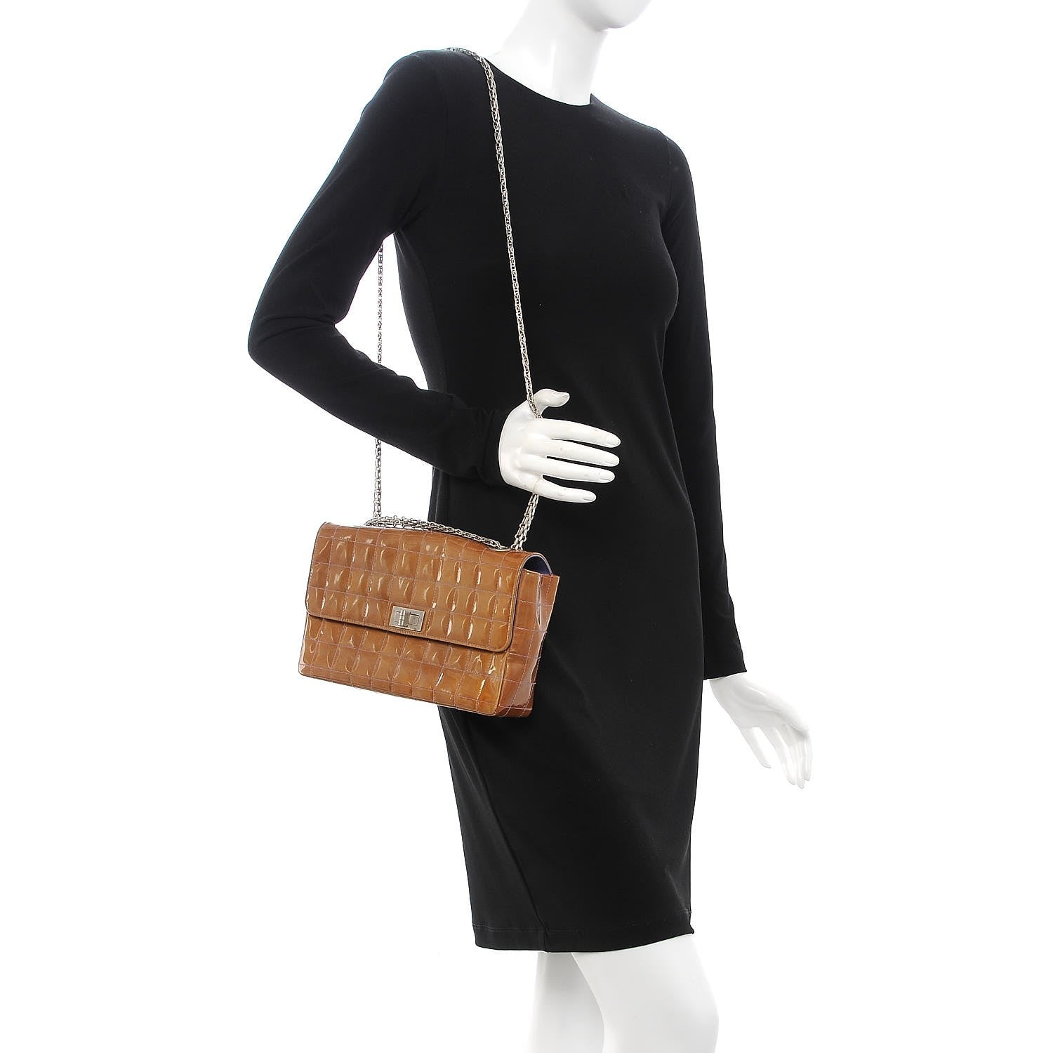 Chanel Patent Chocolate Bar Reissue Single Flap Dark Beige 2 of 14