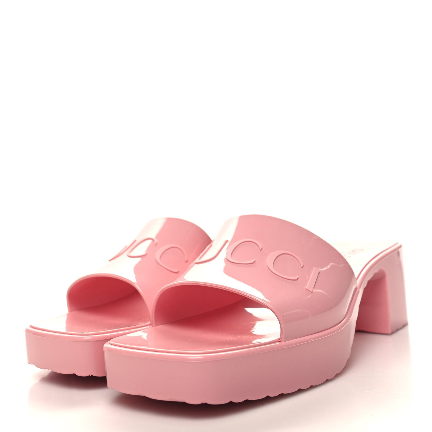 Gucci Rubber Gucci Logo Womens Platform 20/60mm Slide Sandals 40 Wild Rose 3 of 9