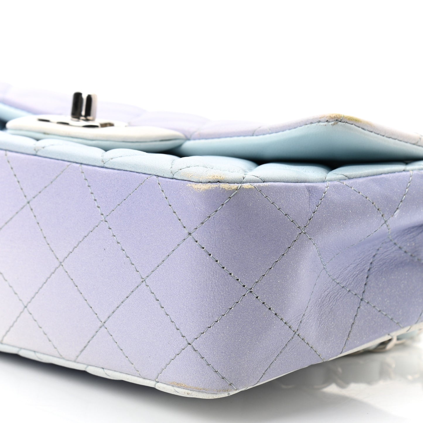 Perforated Lambskin Quilted Mini Rectangular Flap Light Blue Light Purple White