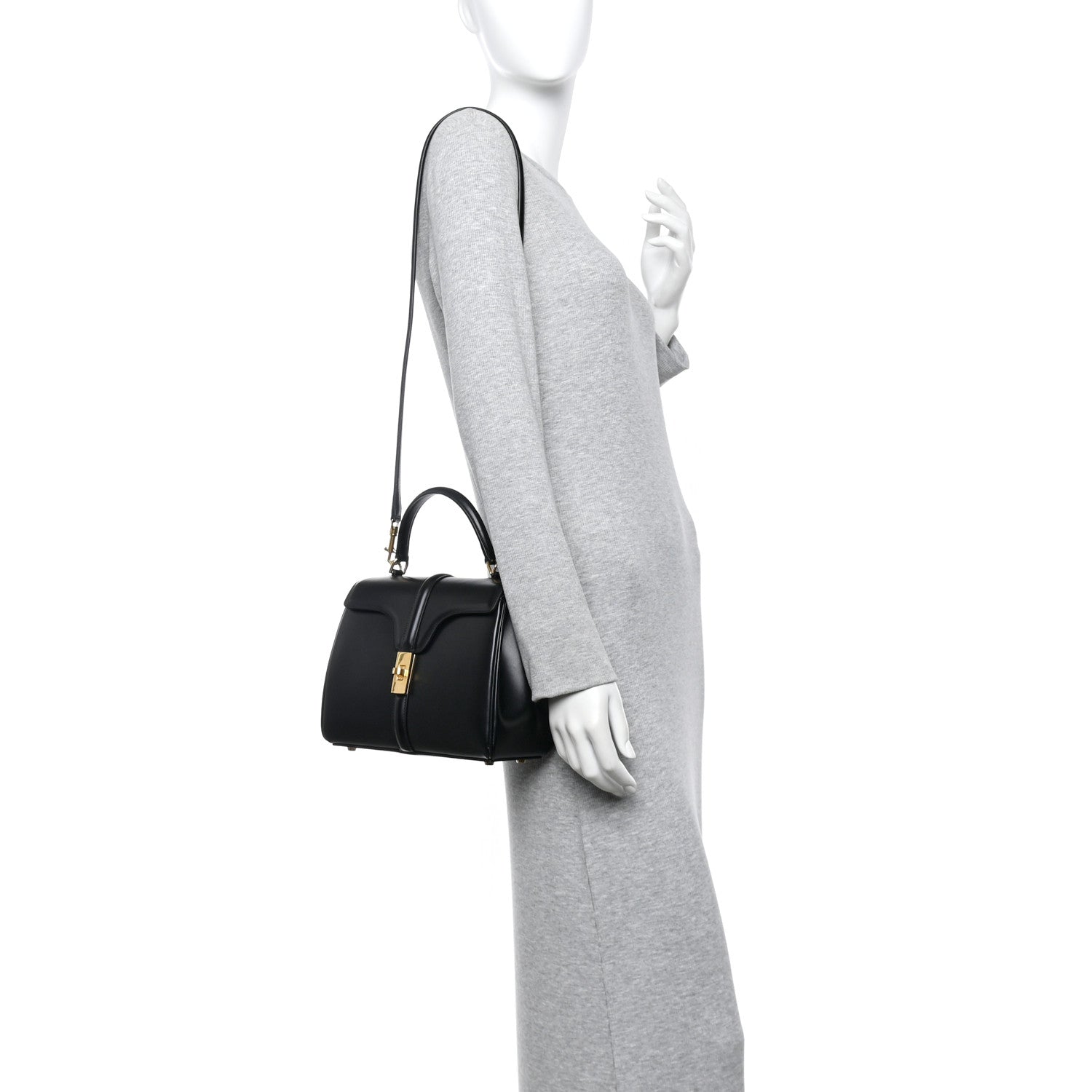 Celine Satinated Calfskin Small 16 Top Handle Bag Black 2 of 10