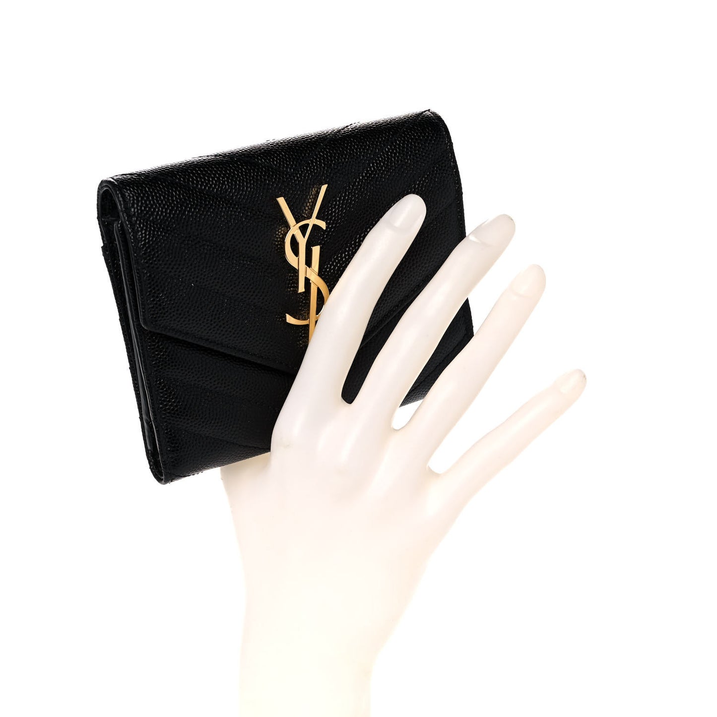 Grain De Poudre Matelasse Chevron Monogram Compact Tri Fold Wallet Black