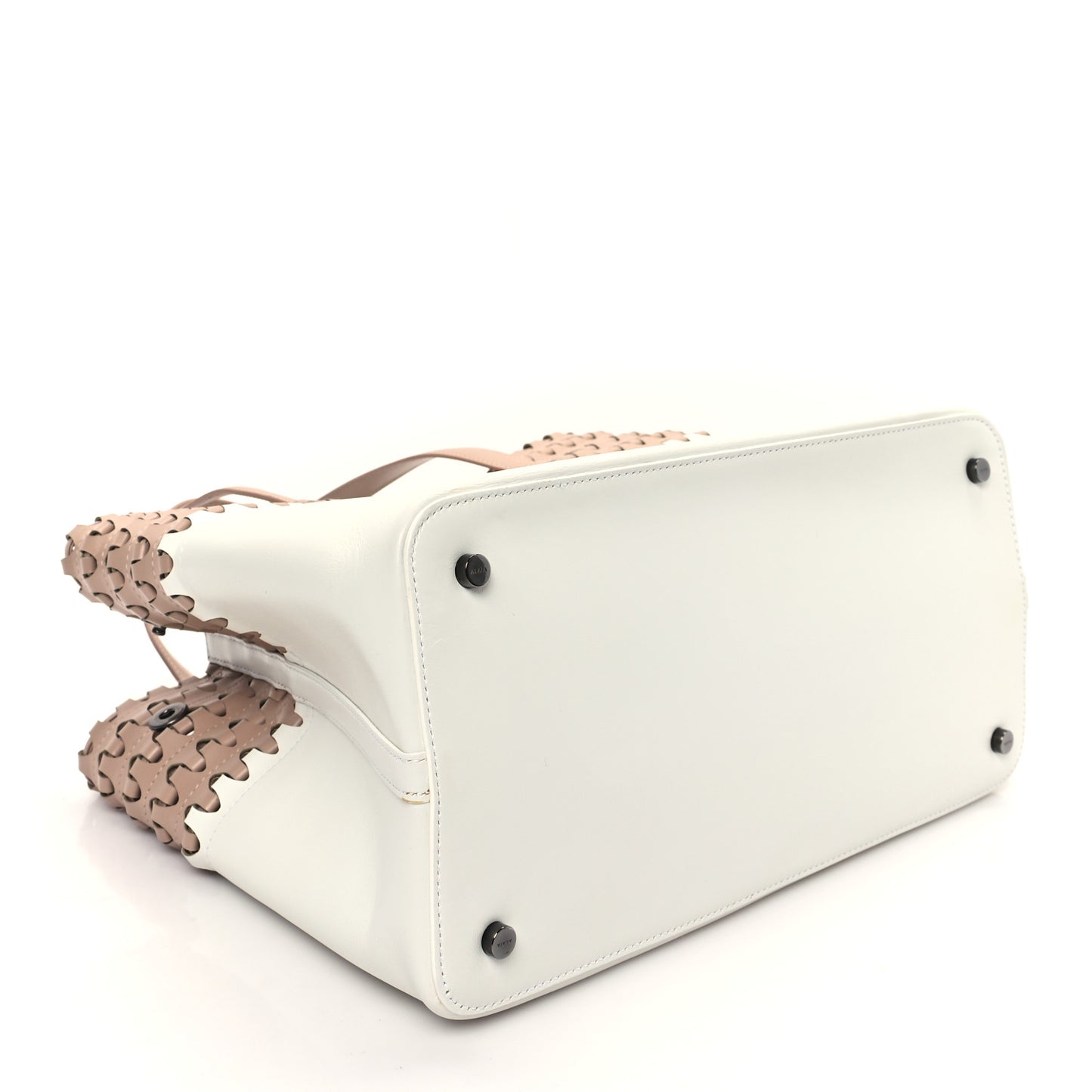 Calfskin Laser Cut Tote Nude White