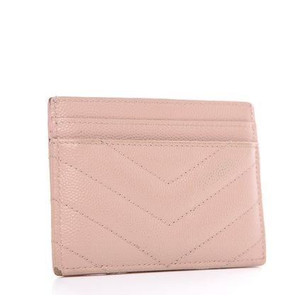 Saint Laurent Grain De Poudre Matelasse Chevron Monogram Credit Card Case Pale Pink 2 of 12