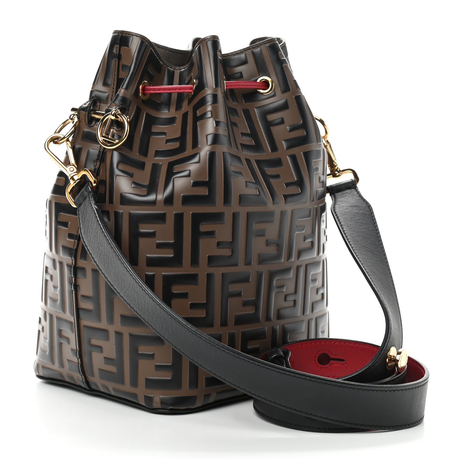 Fendi Vitello Grace F is Fendi Bi-Color FF 1974 Embossed Grande Mon Tresor Bucket Bag Maya Black Fragola 3 of 9